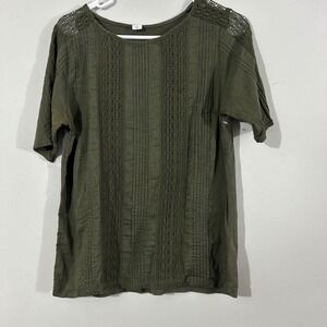 Olive Green Old Navy Short Sleeve Tunic Top Lace Detail Pintuck Women's Size S
